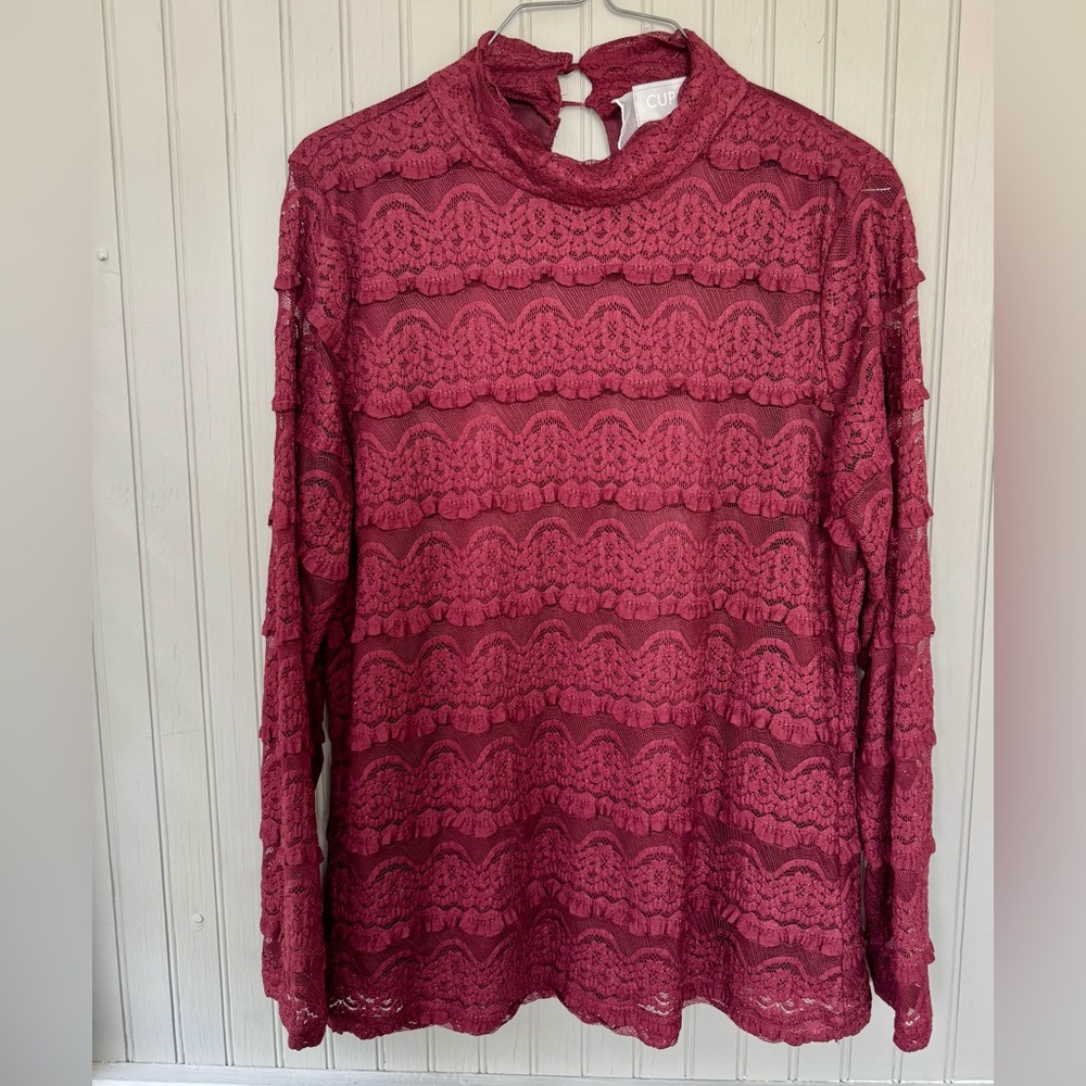 Cupio Lace Long Sleeve Blouse - Burgundy